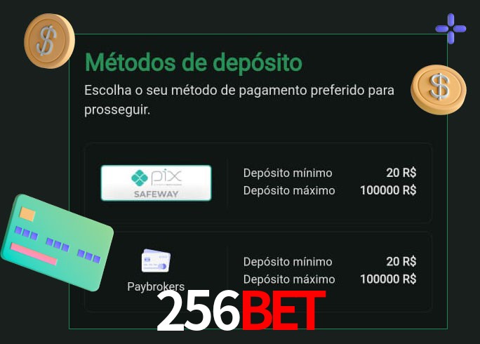 O cassino 256BET oferece uma grande variedade de métodos de pagamento